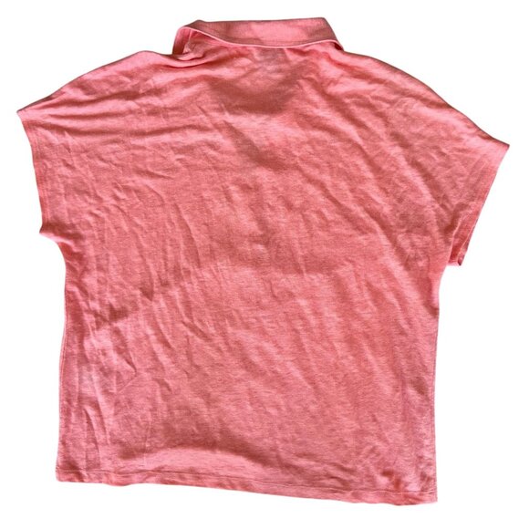 Chicos Top Size 1 Medium Linen Tangerine V Neck Pullover Collared Casual READ - Picture 6 of 8